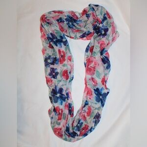 Floral Infinity Scarf with Pink and Blue Accents